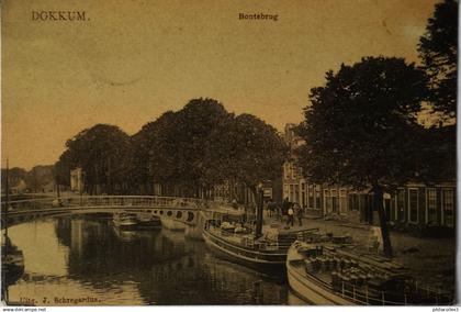 Dokkum (Frl.) Bontebrug (Schip)  1908 De Tulp Topkaart zeldzame frankering