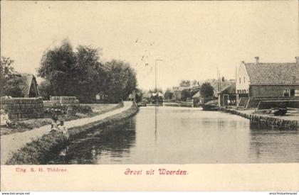 CPA Woerden Utrecht Niederlande, Häuser am Wasser