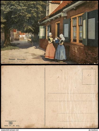 Postkaart .Seeland/Zeeland Typen/Trachten Zeeland Frauen Straße 1912