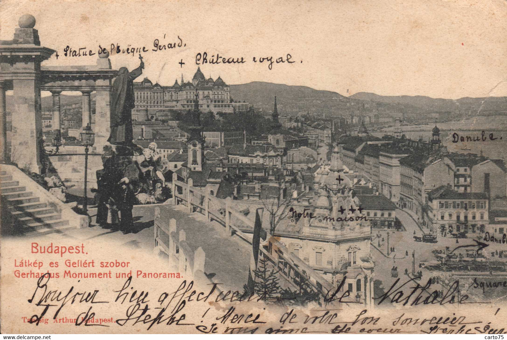 Hongrie - Budapest - Latkép es Gellért szobor - Panorama - Postmarked 1905 Budapest Thimister-Clermont Belgique