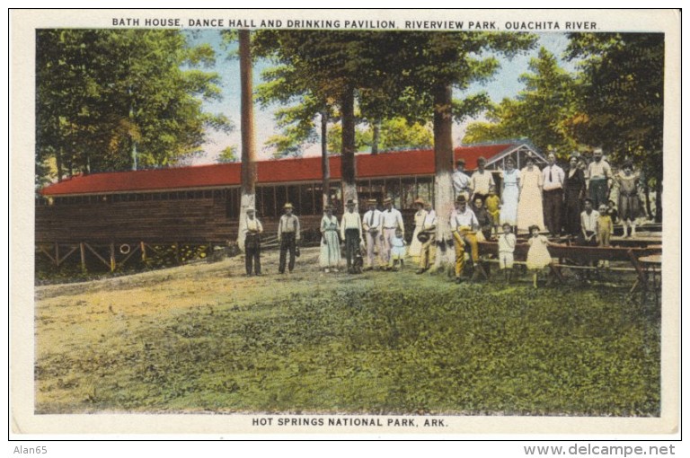 Hot Springs National Park AR Arkansas, Bath House &amp; Drinking Pavilion, Ouachita River Park, c1910s/20s Vintage Postc