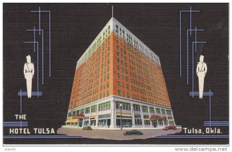 Hotel Tulsa, Tulsa OK Oklahoma, Art Deco Theme on c1935 Vintage Curteich Linen Postcard