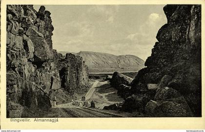 iceland, ÞINGVELLIR THINGVELLIR, Almannagjá, Panorama (1930s) Postcard