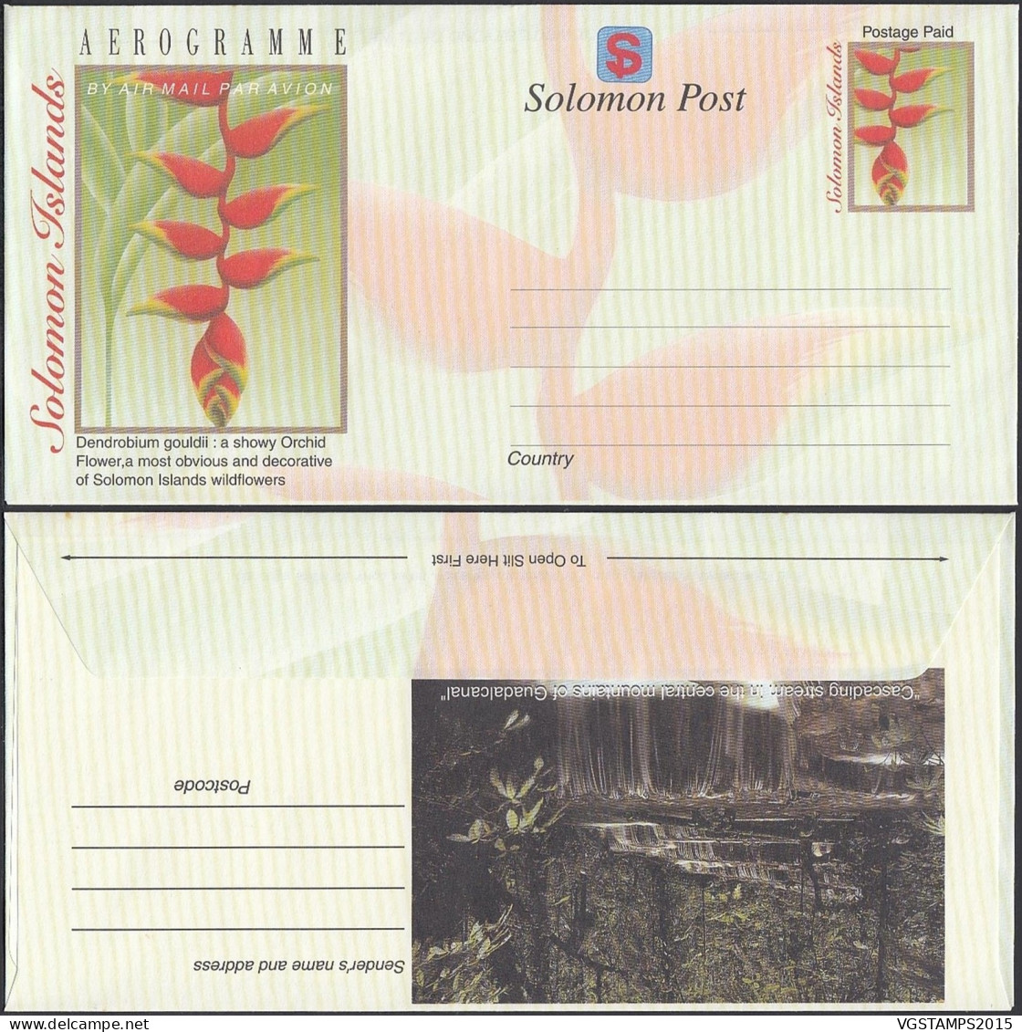 îles Salomon 1994 - Entier Postal sur Aérogramme. Theme: "Orchidée"-"Chutte d' Eau" "Cascades" ...  (VG) DC-11882