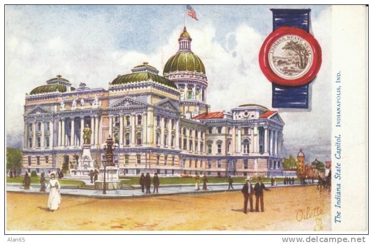 Indianapolis IN Indiana, State Capitol Building Architecture, c1900s Vintage Tucks Oilette Postcard