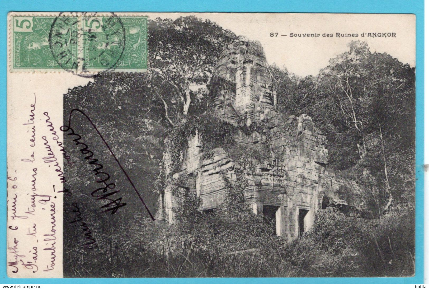 INDO CHINA Française PPC Ruines d' Angkor 1906 Saigon to Cambodja