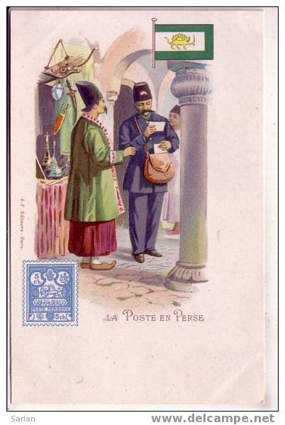 IRAN , La poste en PERSE (drapeau langage facteur timbre stamp )