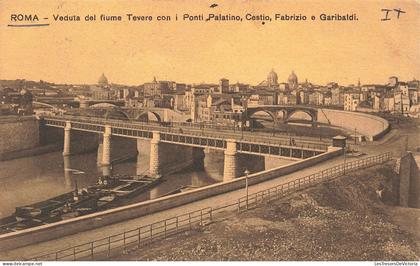 [-5%] ITALIE - Roma - Veduta del fiume Tevere con i Ponti Palatino, Cestio, Fabrizio e Garibaldi - Carte postale ancienn