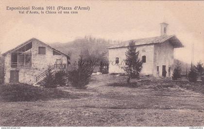 ROMA - Esposizione Etnografica 1911 - Val d'Aosta - La Chiesa ed una casa