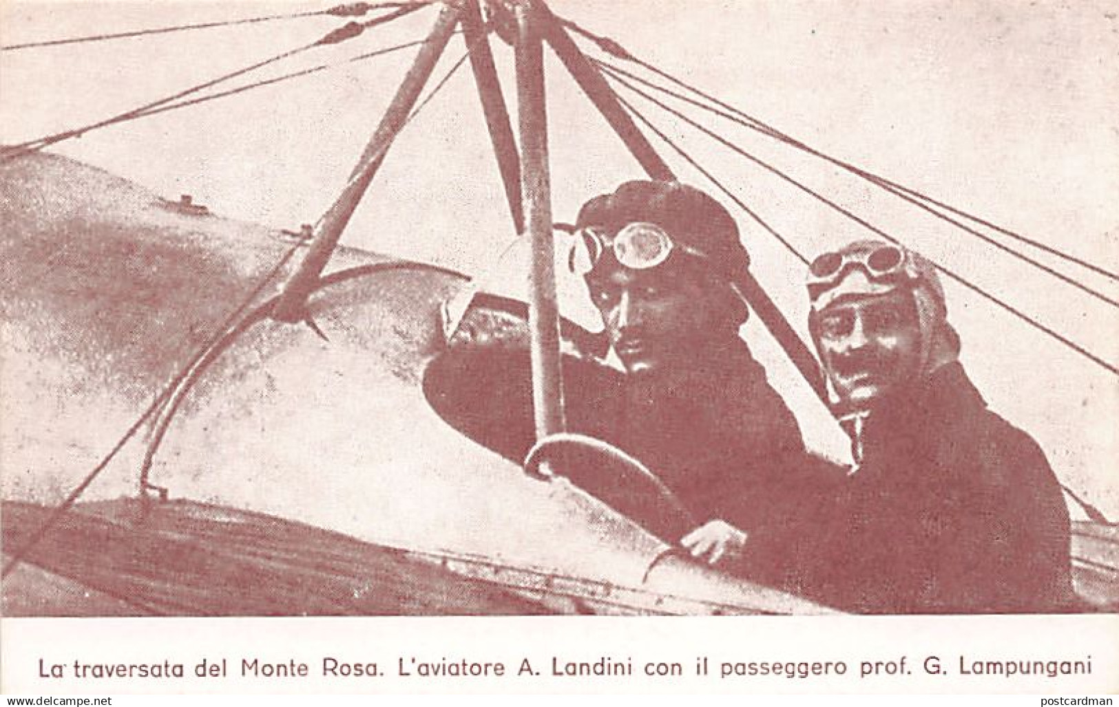 Italia - Val d'Aosta - La traverse del Monte Rosa - L'aviatore A. Landini con il passeggero prof. G. Lampungani - Ricord