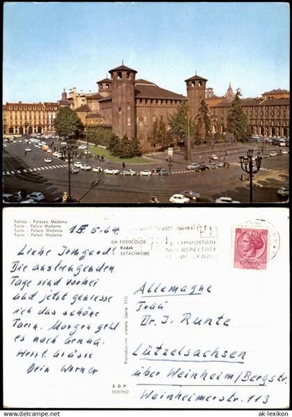 Cartoline Turin Torino Strassen Partie Palazzo Madama Palais Madame 1964