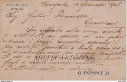 CERIGNOLA: testatina  G. Pavoncelli - produttore di Olio (risposta)  1908