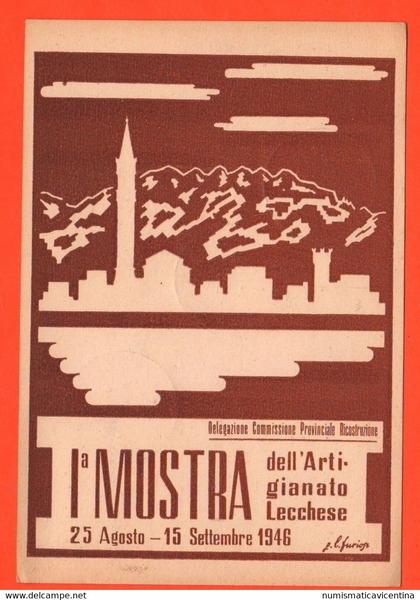 Lecco Mostra Artigianato Lecchese 1946 cartolina 1 Lira Posta Aerea con Erinnofilo