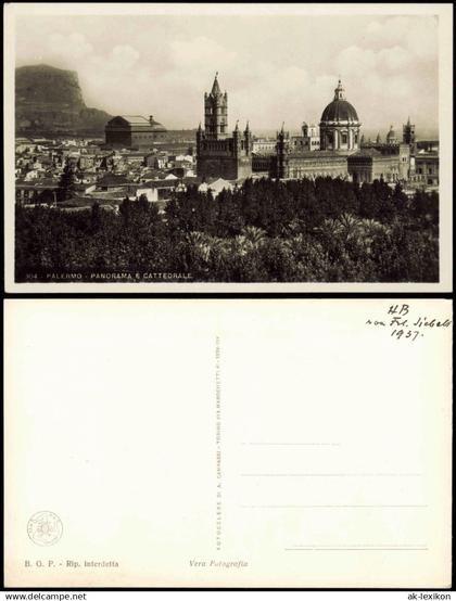 Cartoline Palermo Palermo (Palermu) PALERMO PANORAMA E CATTEDRALE 1936