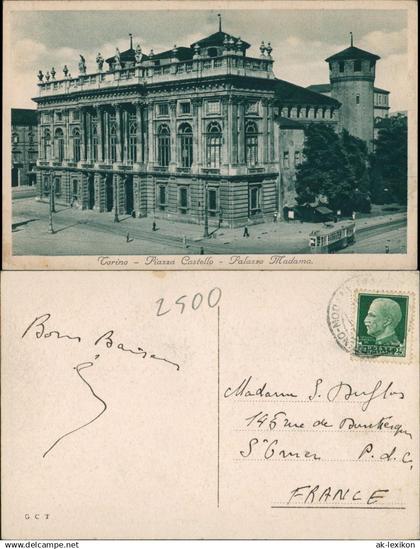 Turin Torino Stadtteilansicht Piazza Castello Palazzo Madama Straßenbahn 1920