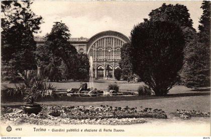 CPA TORINO Giardini pubblici e stazione di Porta Nuova ITALY (540662)