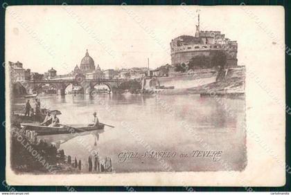 Roma Città Castel Sant'Angelo Tevere Barche ABRASA cartolina MX2345