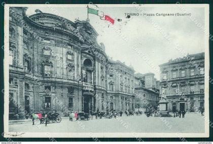 Torino Città Palazzo Carignano Bandiere Tricolore ABRASA cartolina MZ8125