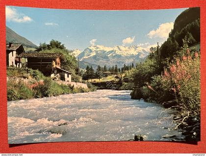 Cartolina - Val D'Ayas ( Valle d'Aosta ) - Torrente Evancon e M. Rosa - 1970 ca.