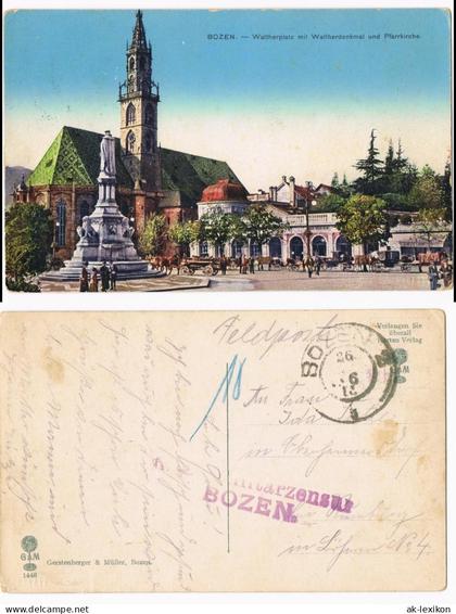 Cartoline Bozen Bolzano Walterplatz 1916  gel Zensurstempel Bozen