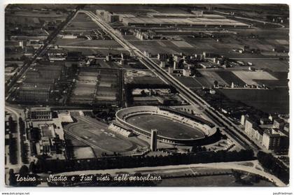 Torino - Stadio e Fiat visti dall'aeroplano - Viaggiata 1954 - (vedi descrizione)