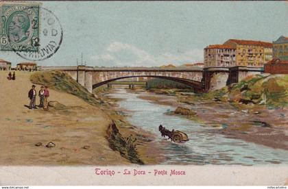 # TORINO: LA DORA - PONTE MOSCA- disegnata- 1907- ED. F. GOBBATO