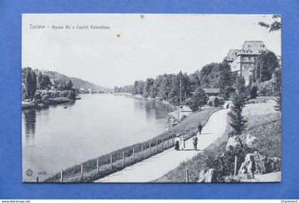 Cartolina Torino - Fiume Po e Castel Valentino - 1909