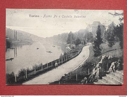 Cartolina - Torino - Fiume Po e Castello Valentino - 1908