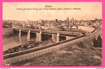 Roma - Rome - Veduta del Fiume Tevere con i Ponti Palatino - Cestio - Fabrizio e Garibaldi - Péniche - ERNESTO RICHTER