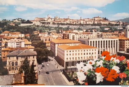 Cartolina - Bergamo - Panorama con Bergamo Alta - 1960 ca.