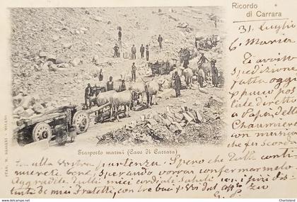 Cartolina - Ricordo di Carrara - Trasporto Marmi ( Cavi di Carrara ) - 1902