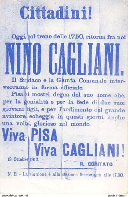 Italia - PISA - Ricordo del ritorno a Pisa di Cagliani dal volo Pisa-Bastia 13 Ottorre 1912