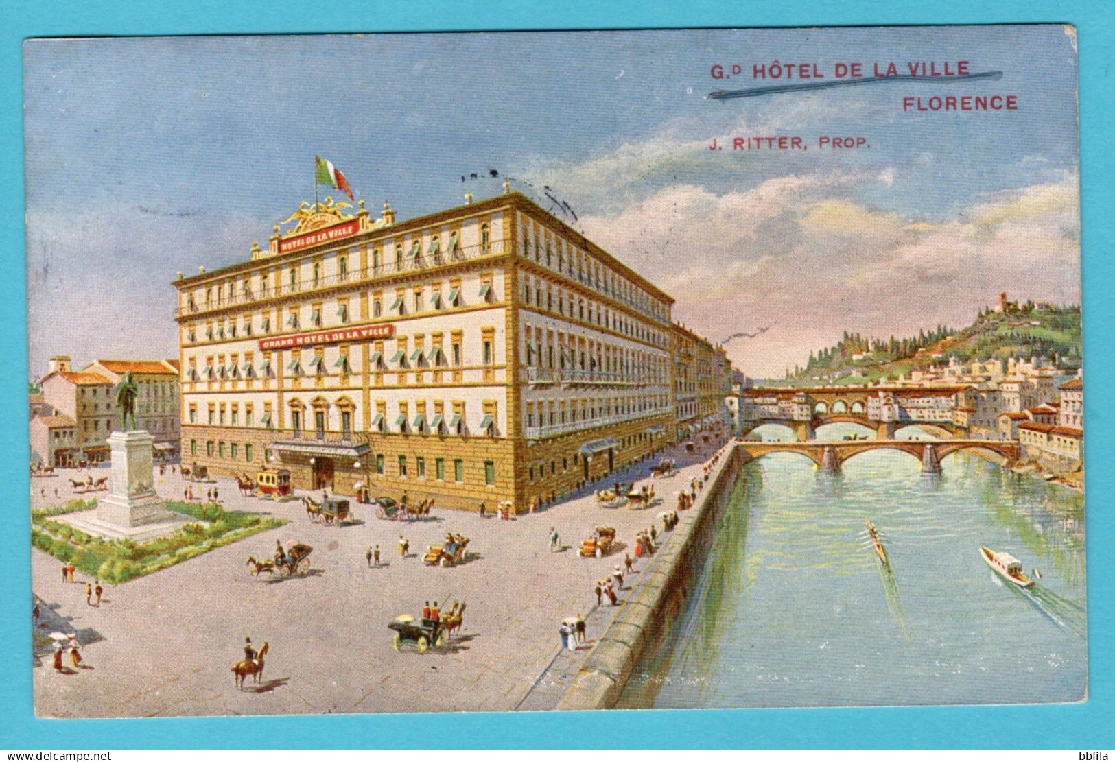 ITALY Hotel de la Ville Florence Picture Post Card 1921 Firenze to Norwich, England