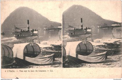 CPA Carte Postale stéréoscopique Italie Lac de Lugano Vue   VM79608