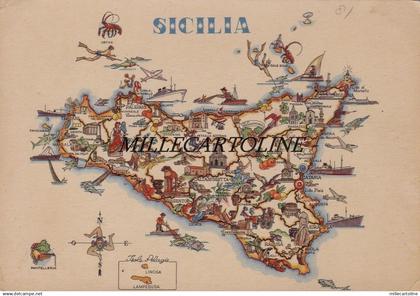 La Regione Sicilia con i suoi prodotti e bellezze (carta della Sicilia)