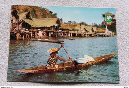 Cpm 1974, Cote d'Ivoire, Tiegba, cité lacustre, Afrique