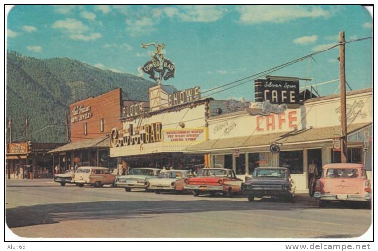 Jackson WY Wyoming, Street Scene, Autos Business Signs, c1950s/60s Vintage Postcard