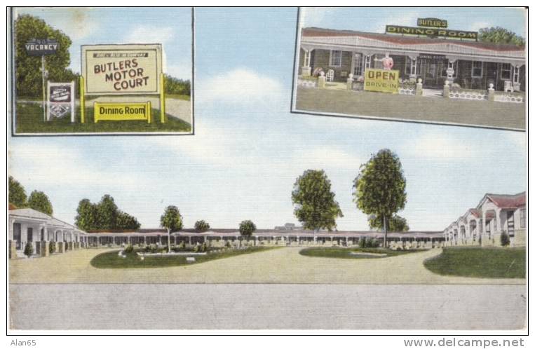 Jacksonboro SC South Carolina, Butler's Motor Court, Motel, Dining Room, c1950s Vintage Linen Postcard