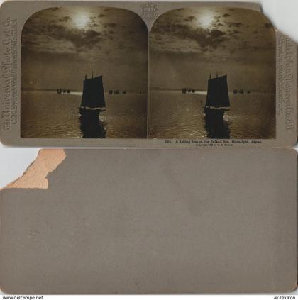 Japan Nippon Sunset Inland Sea, CDV Kabinettfoto 1902 3D/Stereoskopie