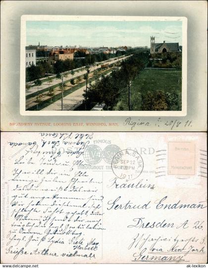 Postcard Winnipeg Broadway Avenue 1911