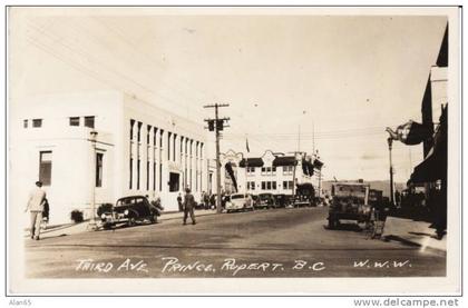 Prince Rupert BC Canada, Third Ave Street Scene c1930s Vintage Real Photo Postcard