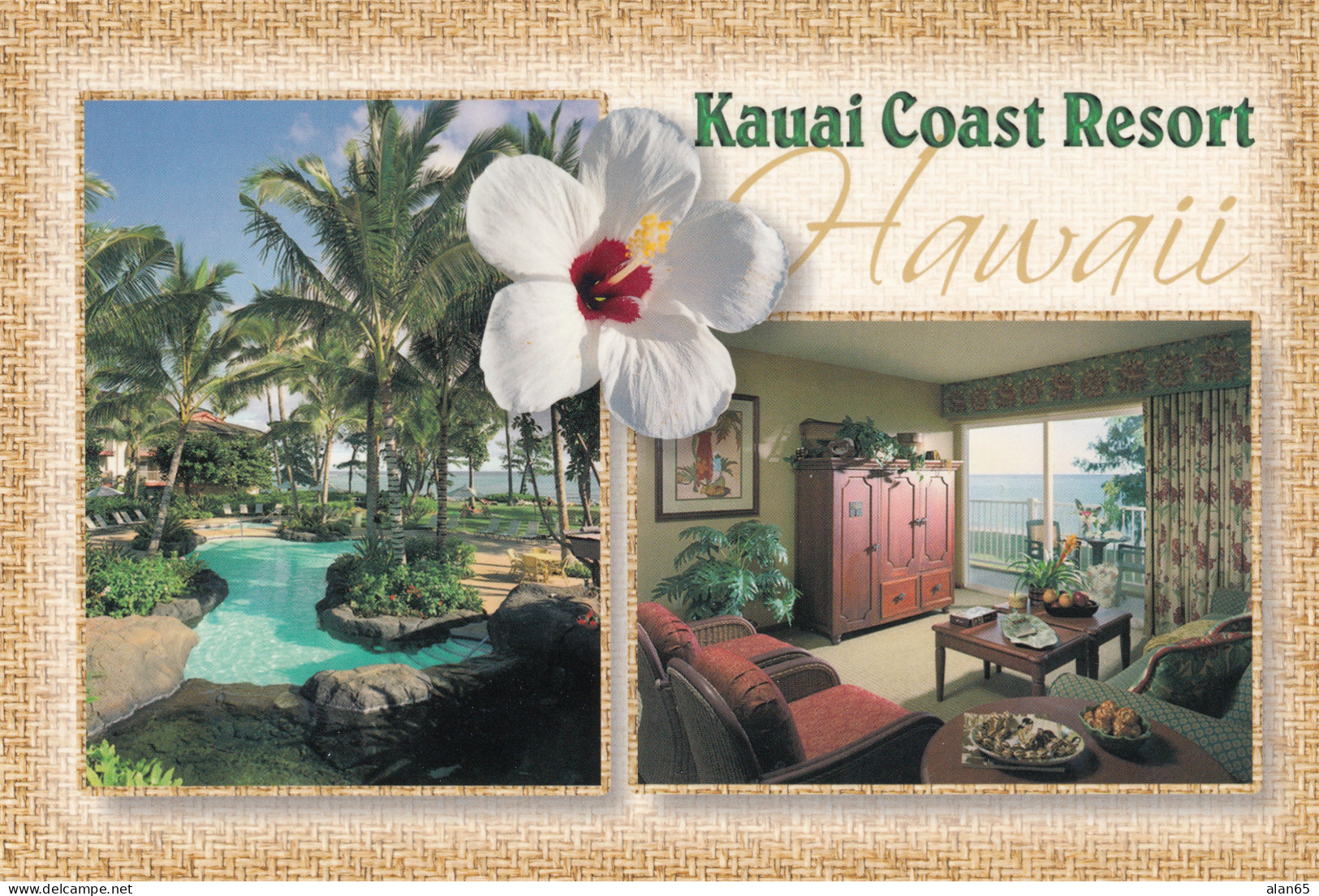 Kauai Hawaii, Kauai Coast Resort Hotel Interior View c1990s/2000s Vintage Postcard