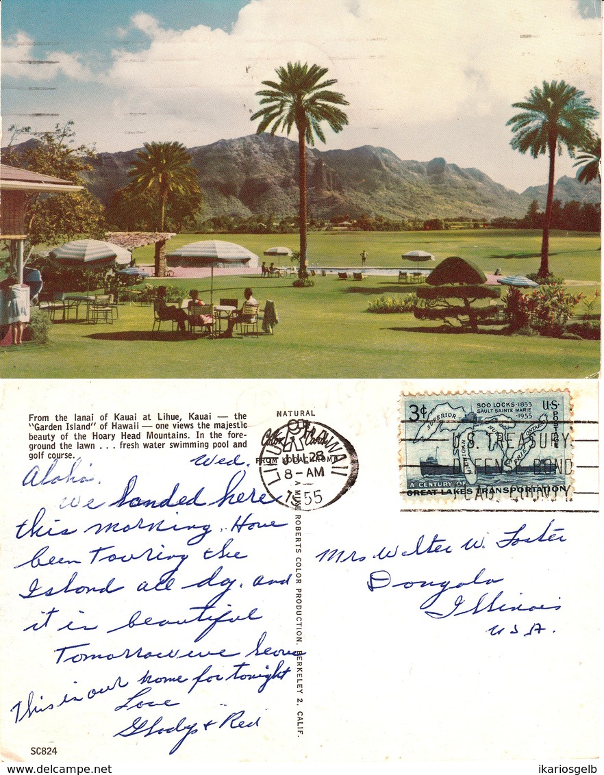 KAUAI Lihue 1955 Garden Island " Beach and GOLF - course "