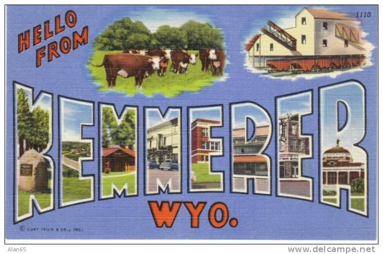 Kemerer WY Wyoming, Large Letter Greetings, c1950s Vintage Curteich Linen Postcard