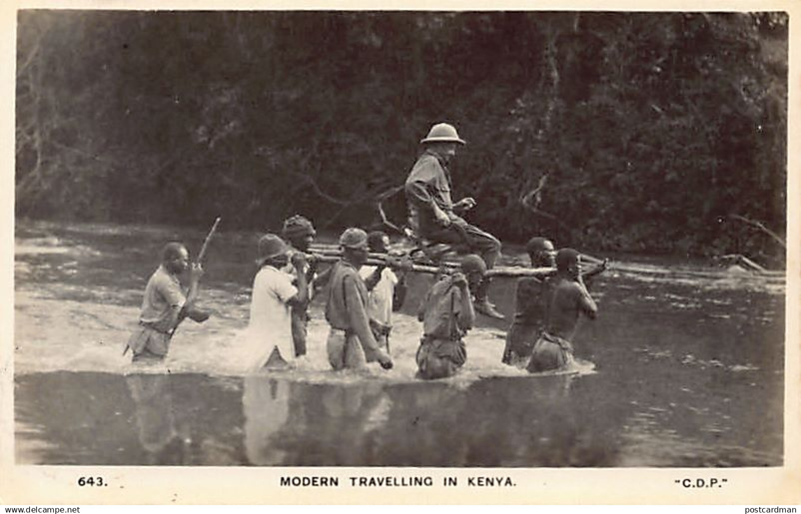 Kenya - Modern travelling in Kenya - Sedan chait fro river crossing  - REAL PHOTO - Publ. C. D. Patel & Sons 643