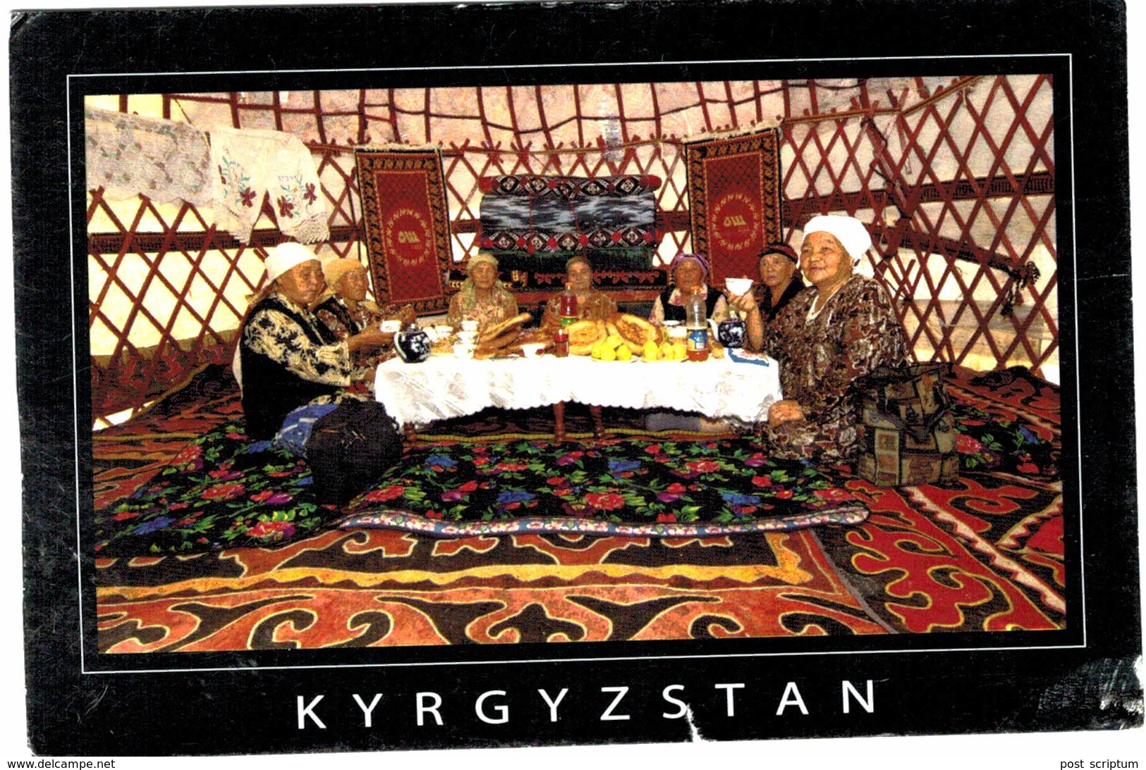 Kirghizistan - Kyrgyzstan old friends gather in a  yurt to chat over bread, tea & snacks - ! TEAR