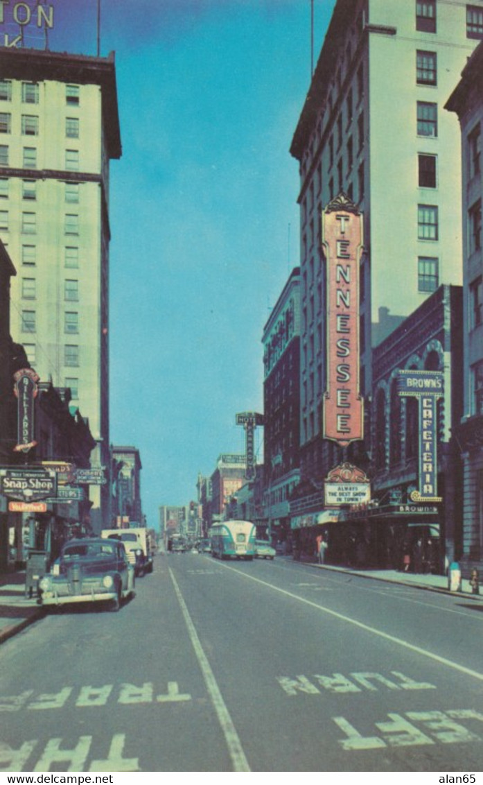 Knoxville Tennessee, Gay Street Scene, 'Tennessee Theater' Sign, c1950s Vintage Postcard