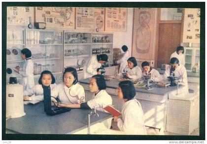 109063 / Pyongyang - Pioneer , MICROSCOPY , OFFICE OF MEDICINE - North Korea Corée du Nord PC postcard mint AK