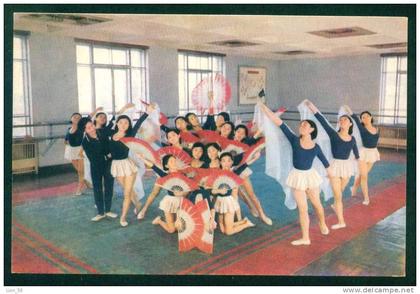 109065 / Pyongyang - Pioneer , GYMNASTICS , Fan - North Korea Corée du Nord PC mint postcard AK