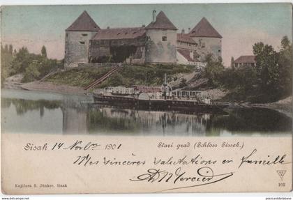 Sisak - Stari grad (Schloss Sissek.) - & castle, river, boat